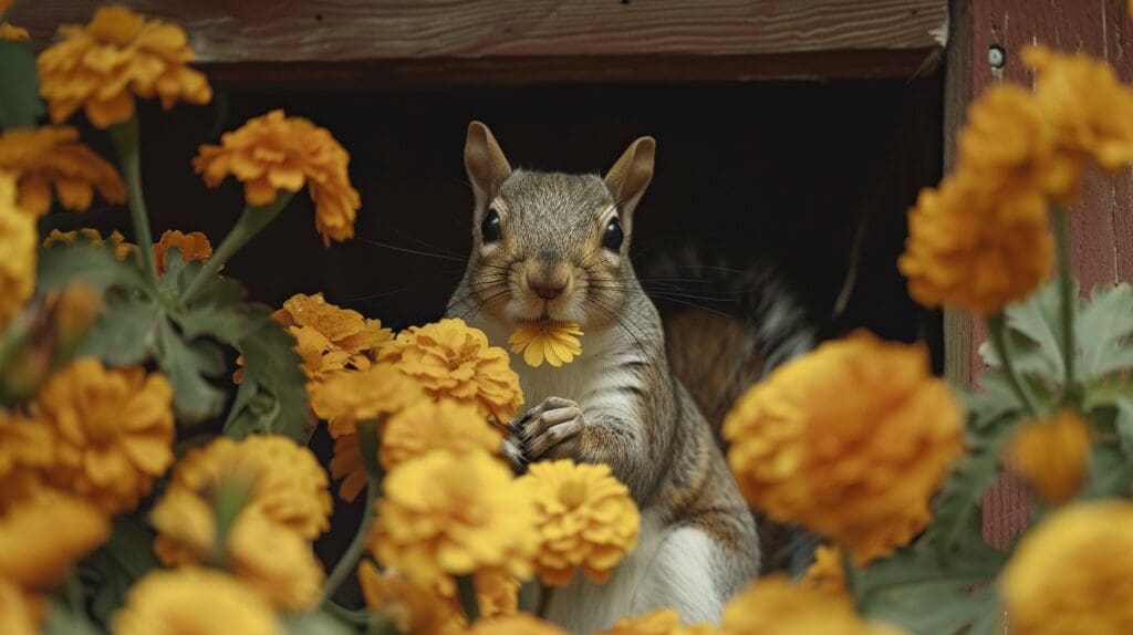 a eastern gray squirrel eating a yellow flower